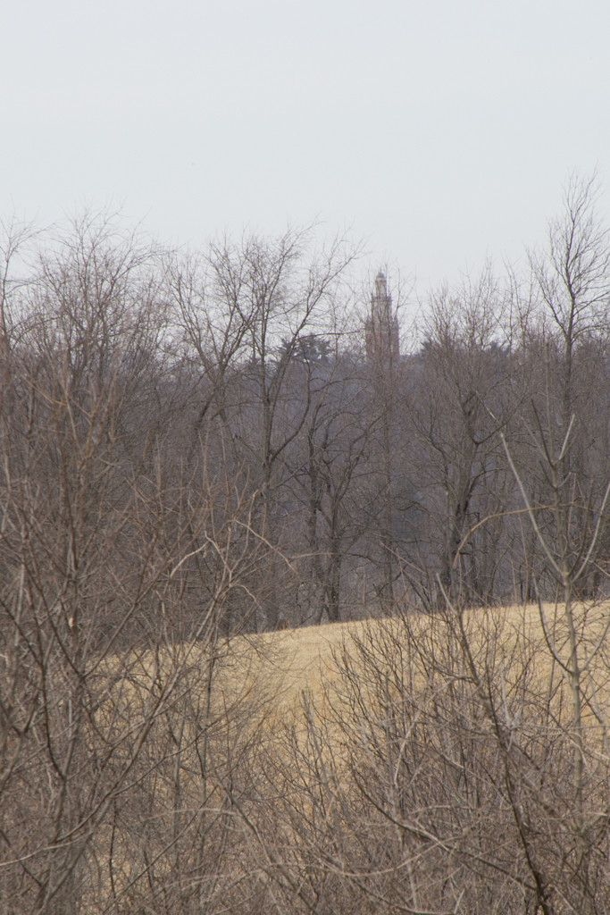 View of Dension University's Swasey Chapel from the back deck